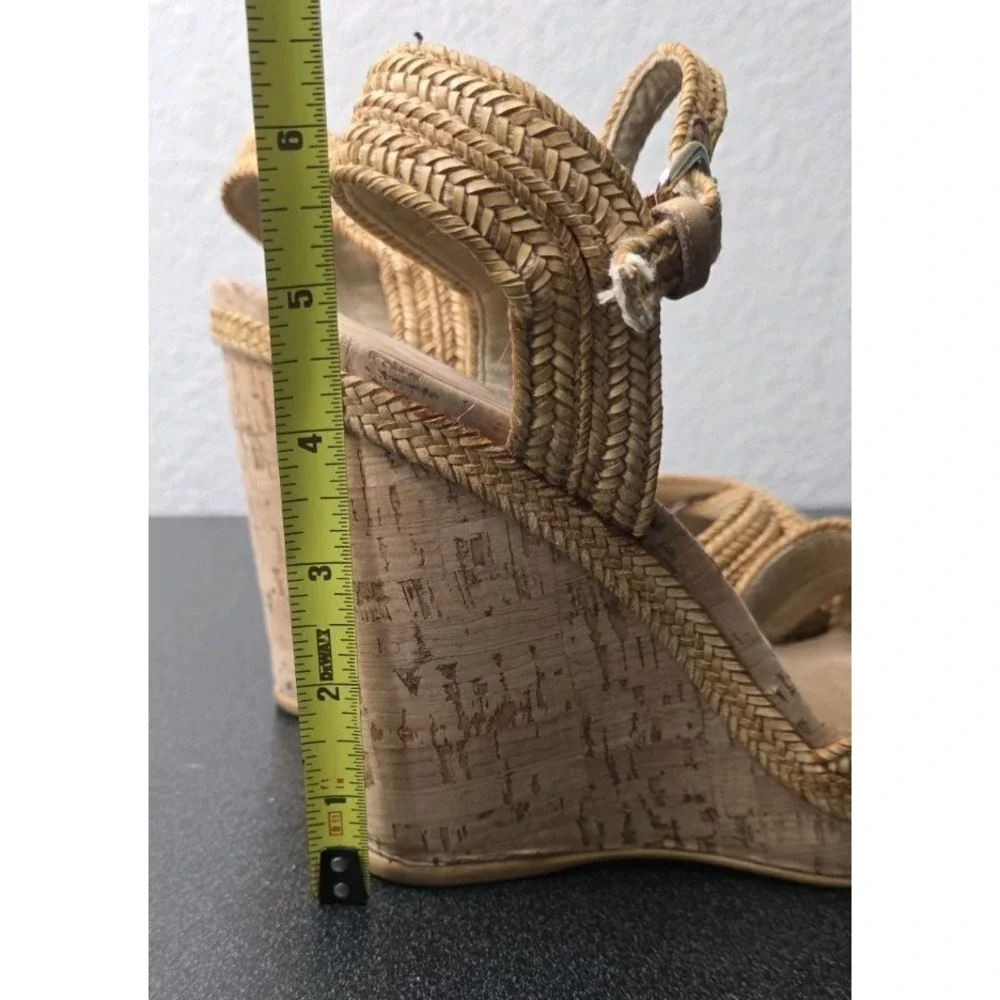 Stuart Weitzman Minx Espadrille Wedge Sandals 36/6 Cork Ankle Strap Heeled Boho
